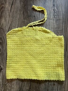 Vintage 1970s Crochet Halter Top Gabs Hawaii Chartreuse Knit Boho Festival